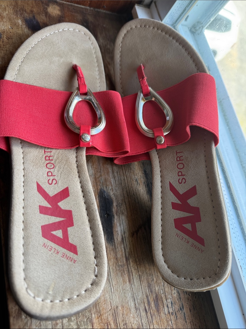 Anne Klein Coral Slip-On Sandals with Silver Teardrop Accent